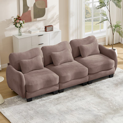 Chenille Supportive Three-Seater Sofa with Exquisite Waist Pillow,Ergonomic Curve Design, Easy to Assemble Modular Couch for Living Room Office, Rose Dust