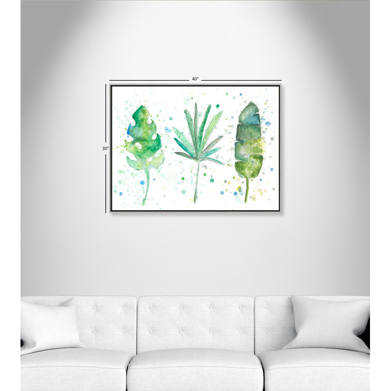 Abstrait palmiers - cadre flottant, reproduction d'art sur toile, Encadrement argenté, H 30 po x l 40 po x P 2 po