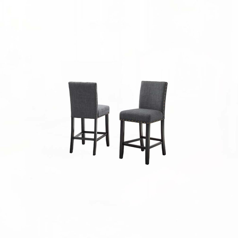 Fabric Upholstered Wood Bar Stools Set with Nailedhead Trim,Back, Dark Gray