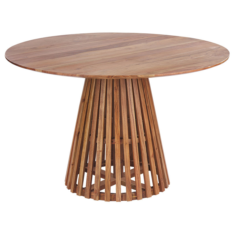 Curtus Acacia Round Wood Top Dining Table with Wood Base, Brown