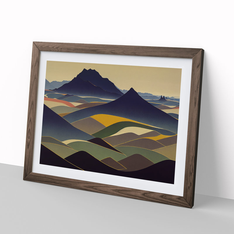 Welcoming Abstract Mountains - Framed Print, 34cm H x 46cm W x 2cm D, Walnut Framed