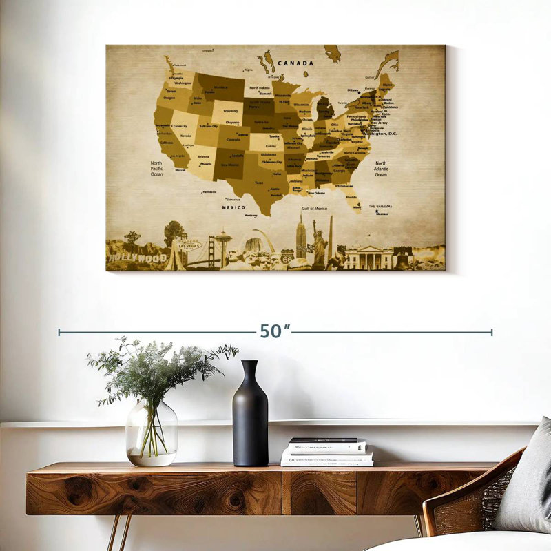 Carte des États-Unis en bronze Aliaz, H 26 po x l 39 po