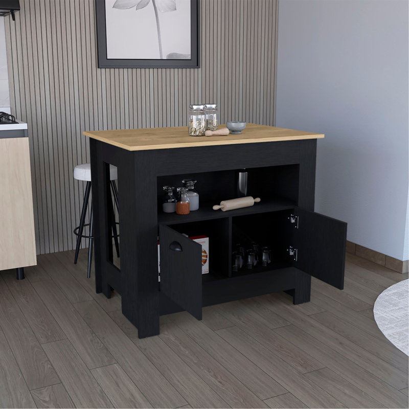 Armoire à deux portes et tablette pour îlot de cuisine, Black