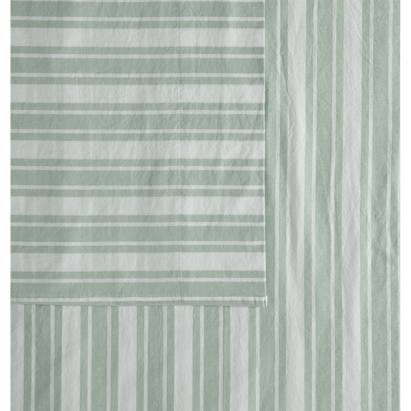 Ensemble de draps à rayures The Farmhouse par Rachel Ashwell, Ensemble de draps pour lit double avec 2 taies d'o, Blanc/vert