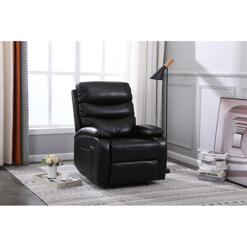 Protentis 77.5cm Wide Faux Leather Standard Recliner, Black Faux Leather