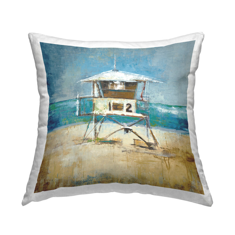 Coussin décoratif "Lifeguard Tower On Beach" par Liz Jardine