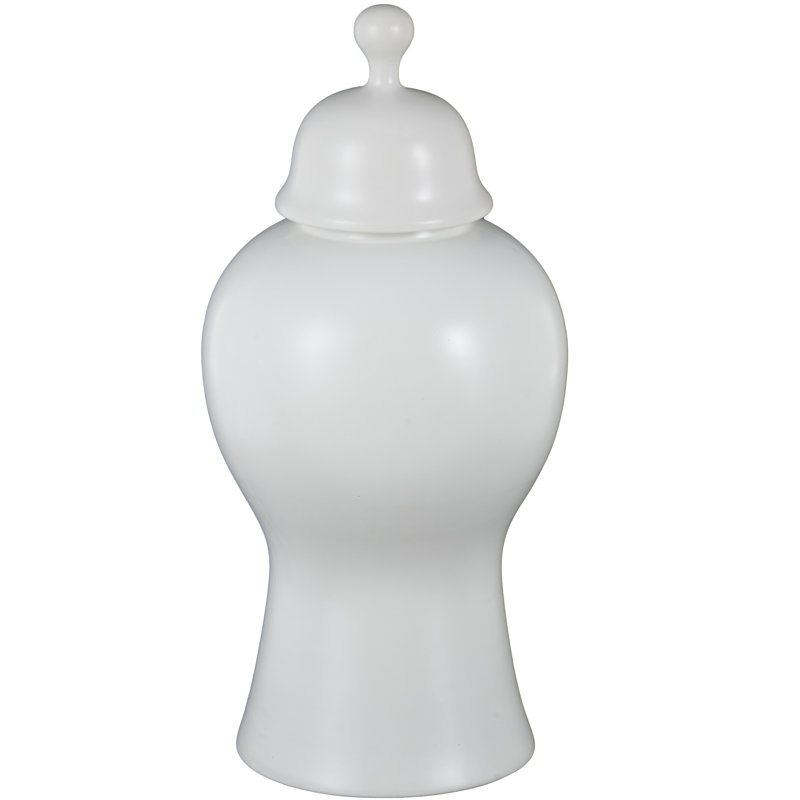Edija Ceramic Rounded Hourglass Decorative Jars With Lid And Ball Knob, White
