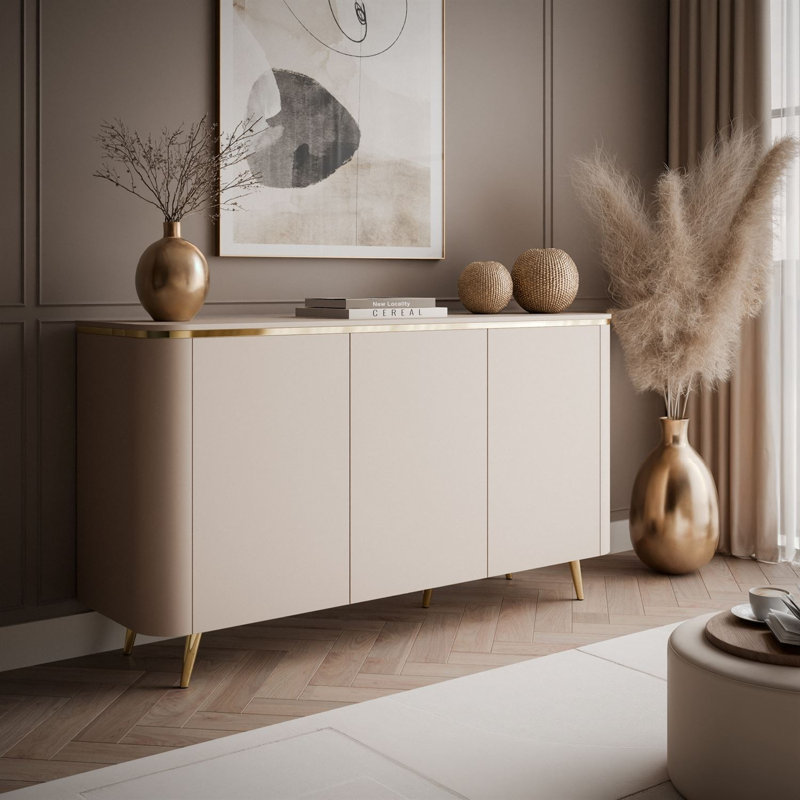 140cm Sideboard, Angled gold legs, withoud LED