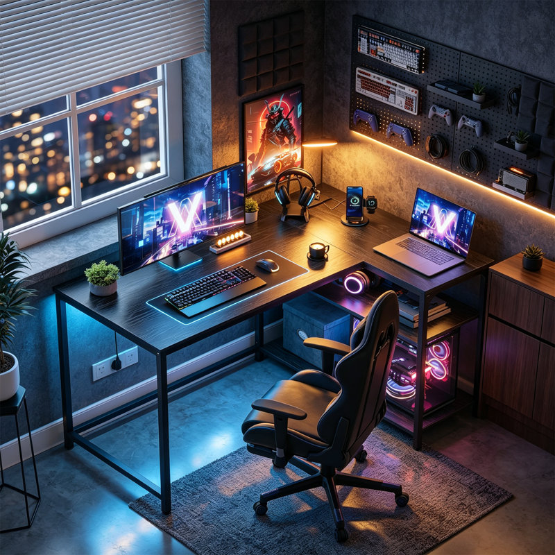 L-Shaped MDF Steel Computer Desk
