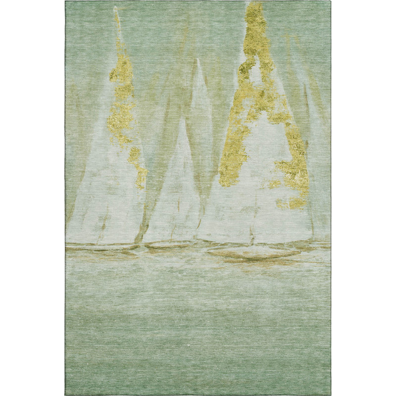 Premium Machine Washable Mayfield AMF2084 Coastal Rug, Green, 5' x 7'6"