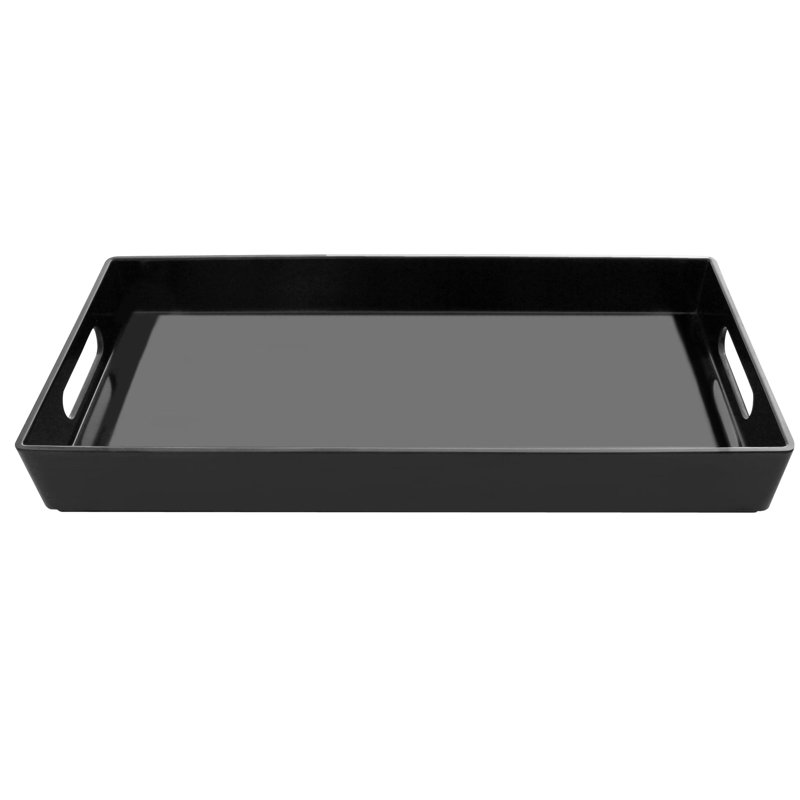Black Rectangular Melamine Serving Tray with Handles