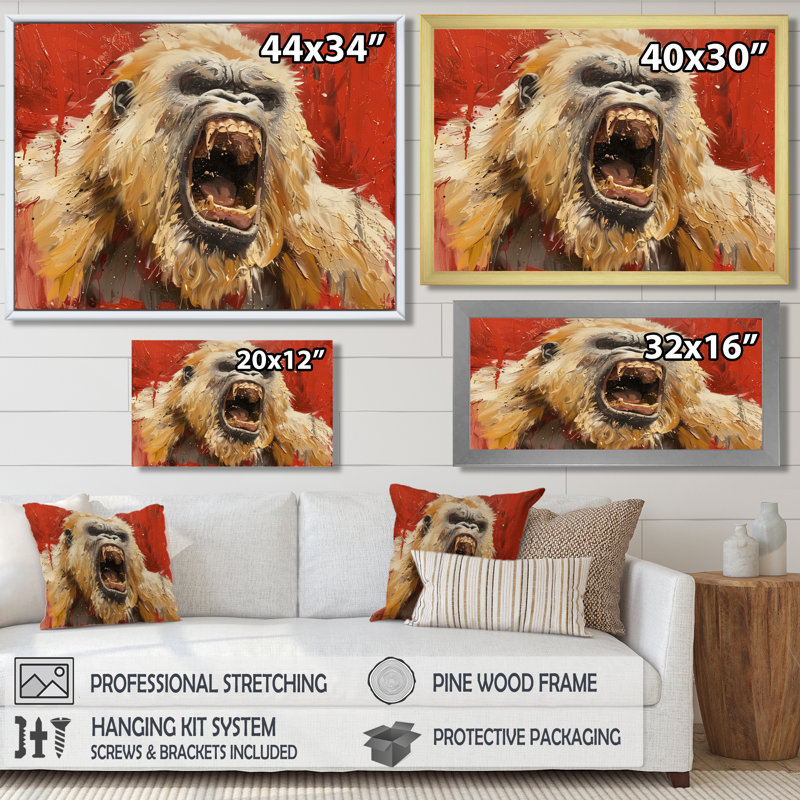 Beige rouge frénésie Bigfoot - impression d'art mural Bigfoot, Toile encadrée flottée blanche, H 12 po x l 20 po x P 1 po