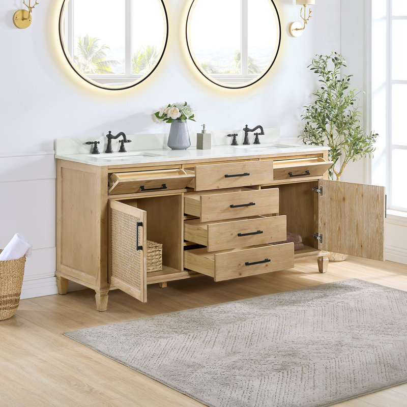 Meuble-lavabo double autoportant Grisella 72 po avec comptoir en quartz