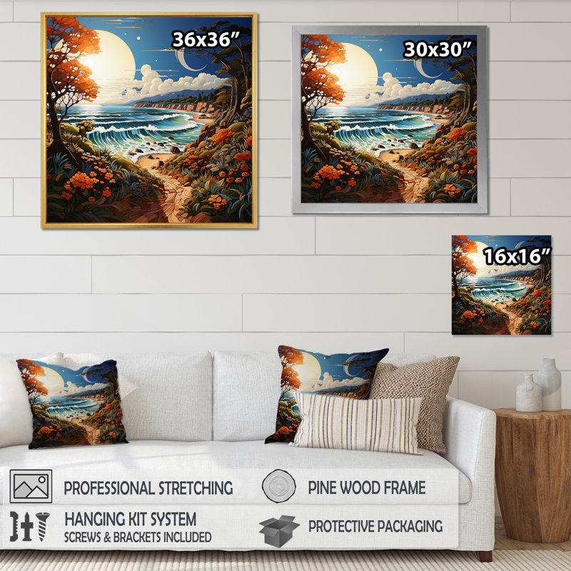 Coastal Escape I - Nautical & Beach Canvas Art Print, H 30 po x l 30 po, Cadre flottant blanc