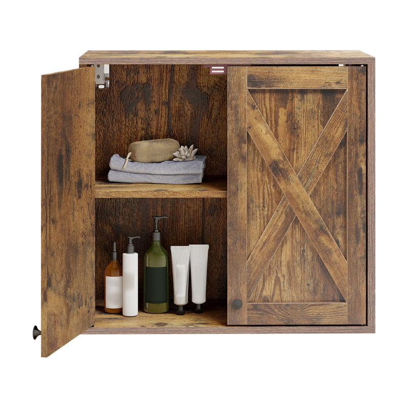 19''H Bathroom Kitchen Wall Mounted Farmhouse Storage Cabinet With Shelves (Set of 2), Brown, 24"