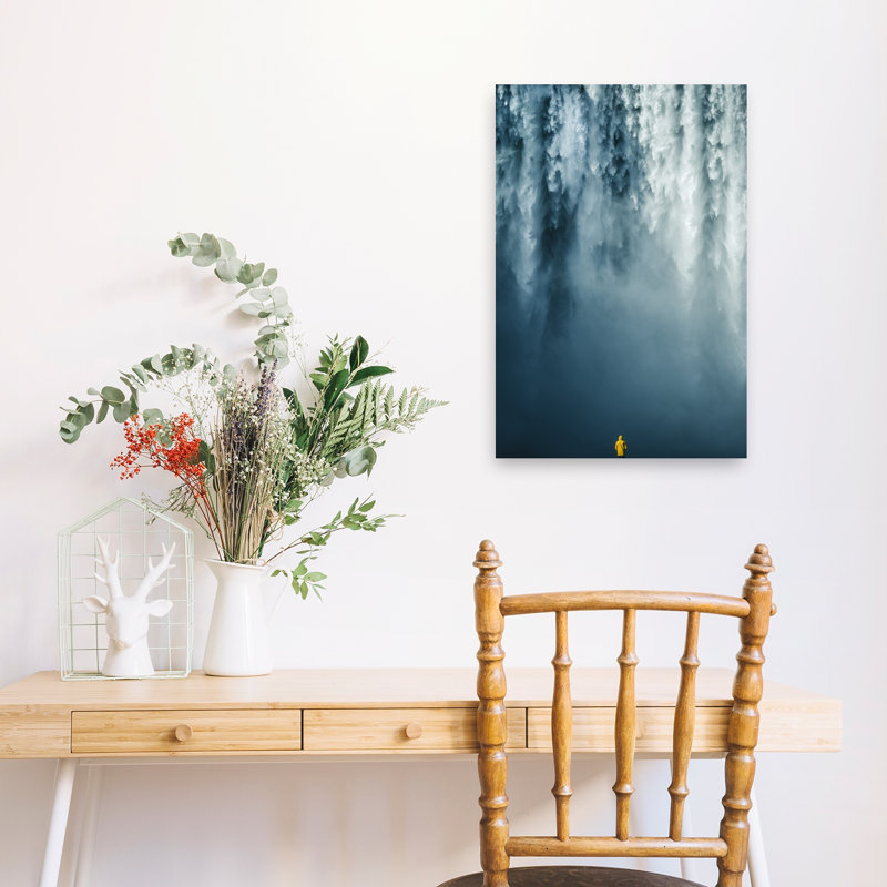 Explorer At Waterfall Dramatic Abstract Contemporary Nature Architecture Wall Art Print by Witold Ziomek - Print