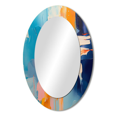 Blue And Yellow Vivid Abstract Whispers Art - Modern Oval Wall Mirror