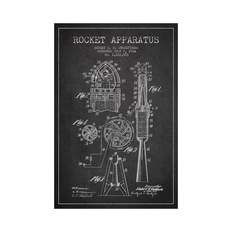 Rocket Apparatus Charcoal Patent Blueprint 1 Piece Wrapped Canvas Wall Art, 101.6 cm H x 66.04 cm W x 1.91 cm D