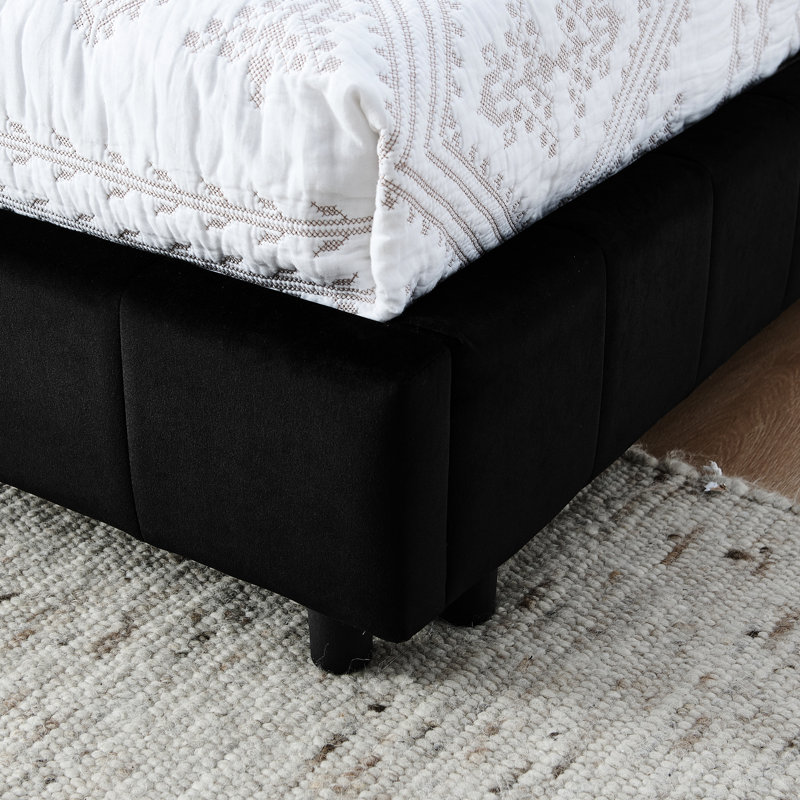 Lit double rembourré en velours noir avec cadre confortable pour la chambre à coucher et le salon