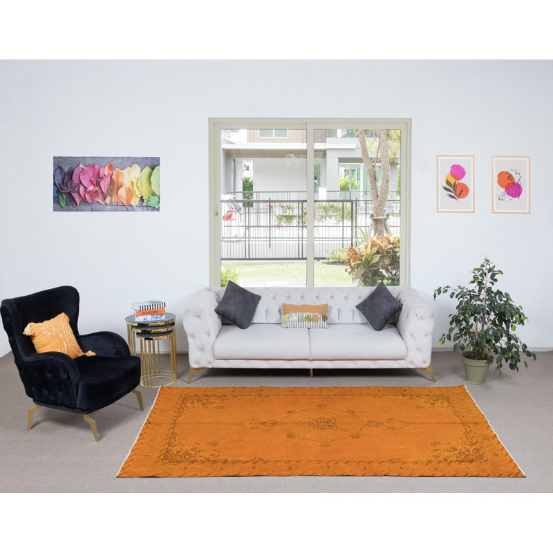 5.3x9 Ft Authentic Orange Rug for Modern Interiors, Handmade Turkish Carpet