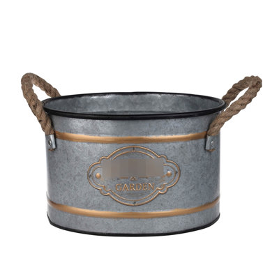 Pot décoratif de 3 po en métal galvanisé avec poignées en corde et garniture dorée, gris multicolore, dispositif de nidification peu encombrant, embellissement de style chalet de 4,2 lb, dimension progressive pour