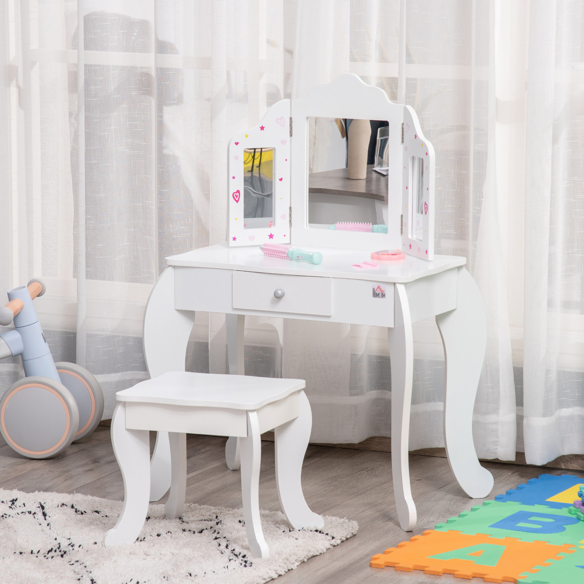 HOMCOM Children's dressing table with stool, dressing table