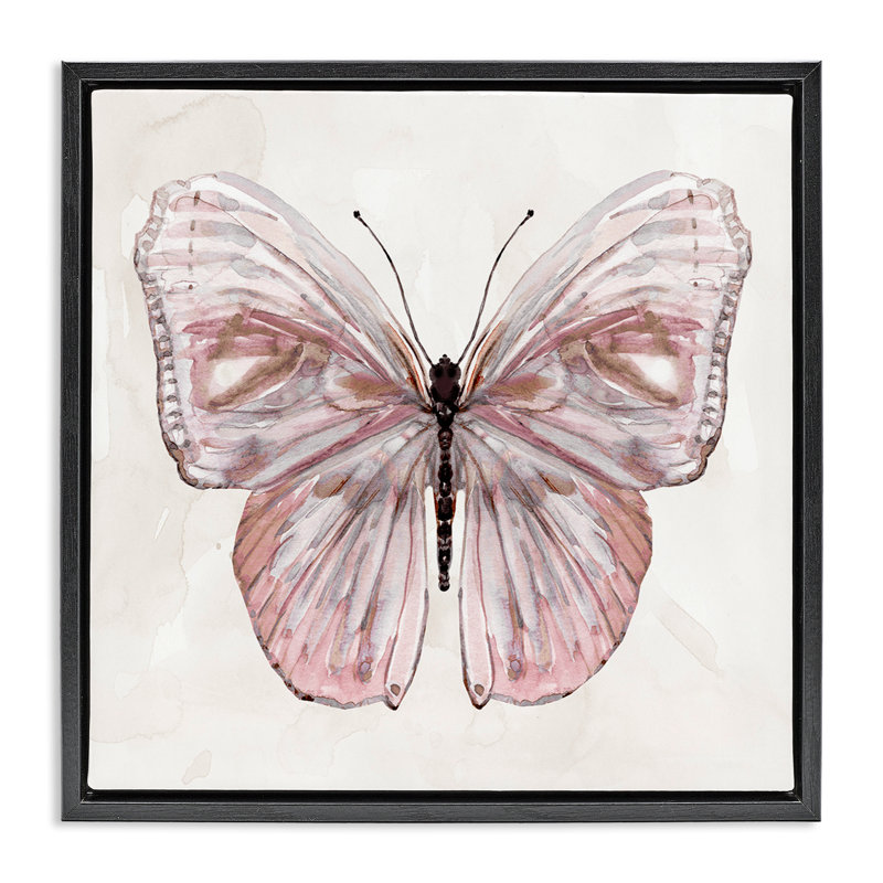 Cadre flottant papillon discret rose, design par Carol Robinson, H 18 po x l 18 po, Cadre flottant noir de jais