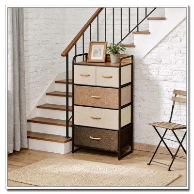 Commode de rangement en tissu à 5 tiroirs avec tiroirs pliables et structure en acier