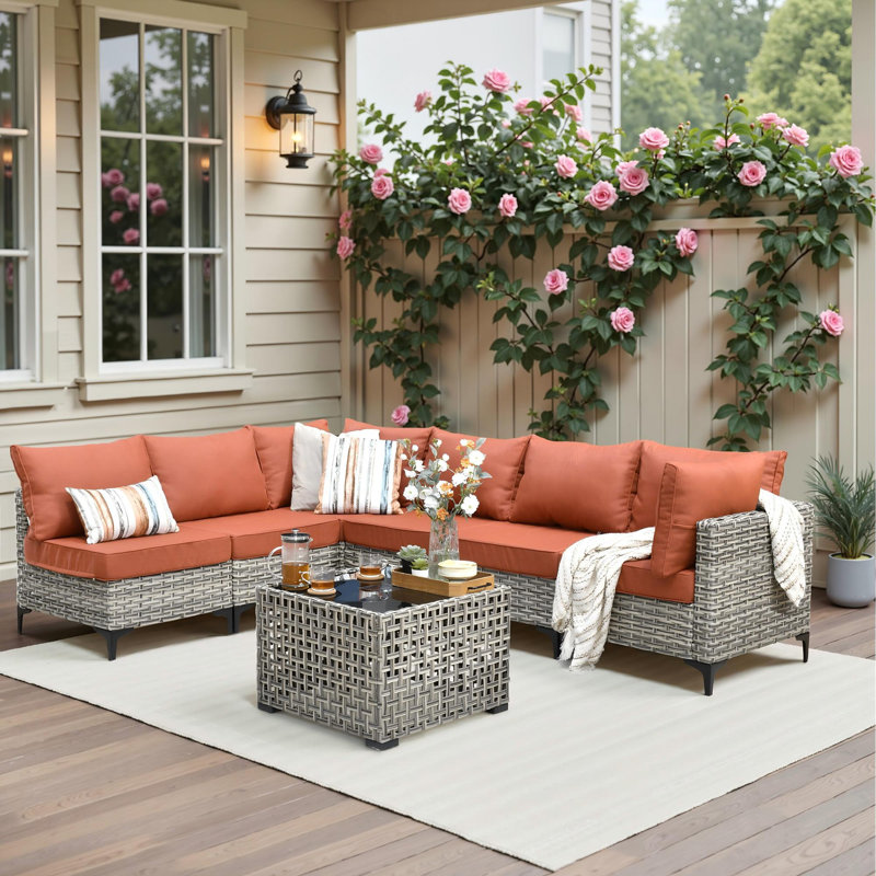 6 - Person Outdoor Seating Group With Cushions, Red