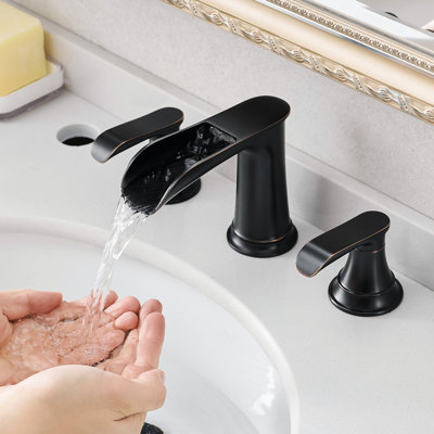 3 Hole Bathroom Faucet 8 Inch Widespread, Solid Brass Construction, Handle And Pop Up Drain Hose Contemporary Widespread With ,