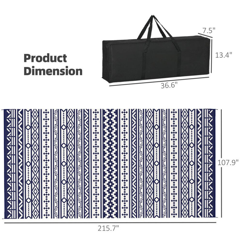 Tapis d'extérieur réversible pour l'extérieur, tapis de paille en plastique imperméable avec sac de transport