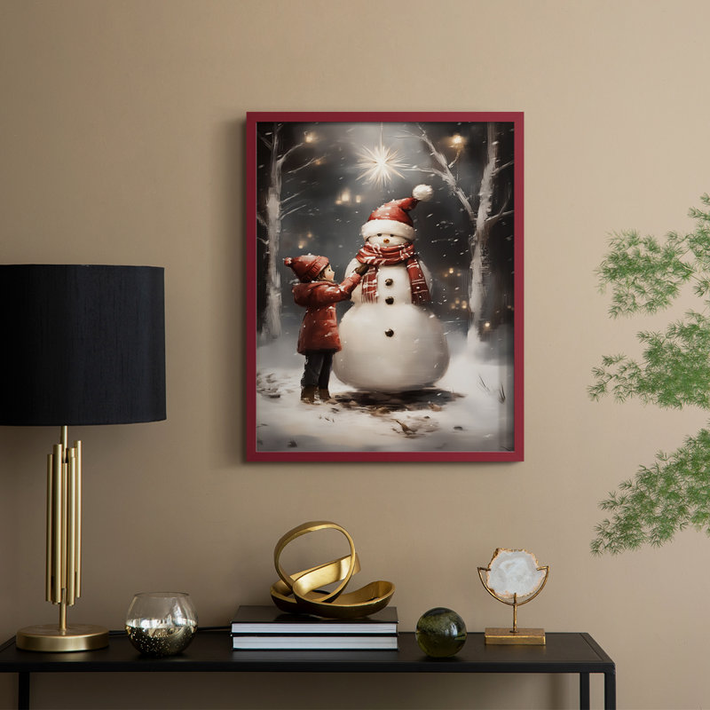 Art des Fêtes de Noël - Série 2 - CECXLV, reproduction encadrée - bois massif, Rouge, H 15 po x l 12 po