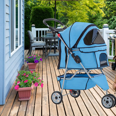 Pet Stroller 3-Wheel Foldable Cat Stroller Weatherproof Portable Travel Dog Stroller with Breathable Mesh Cover Cup Holder & Storage Basket for Small Medium Pets