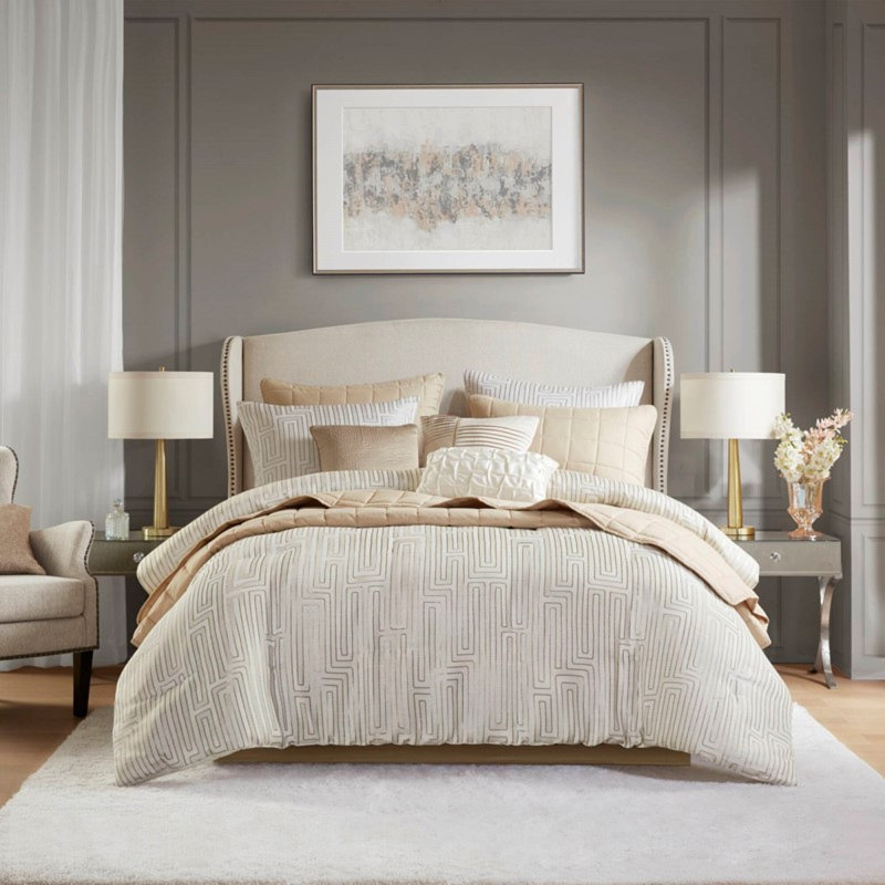 Ensembles de literie de luxe très grand, conception jacquard en polyester ivoire pour la maison