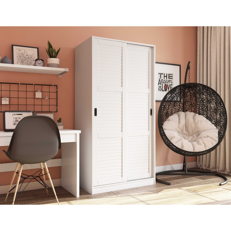 Garde-robe 2 portes coulissantes Pridemore, Blanc