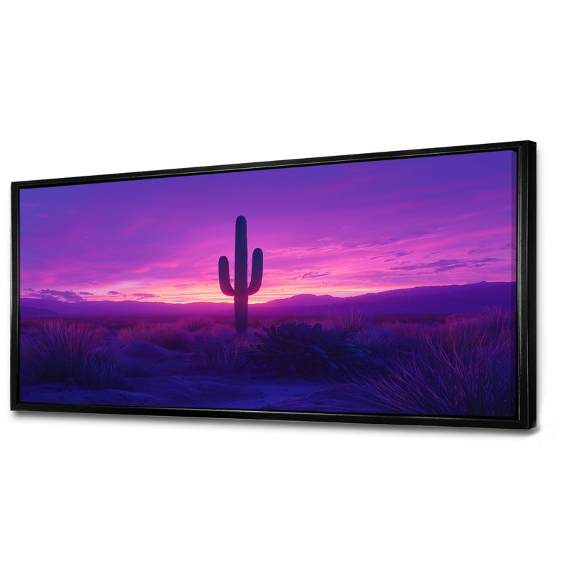 Marquasia lavande cactus au crépuscule I - art mural de cactus pour le salon, Noir, noir, noir, noir, H 28 po x l 60 po