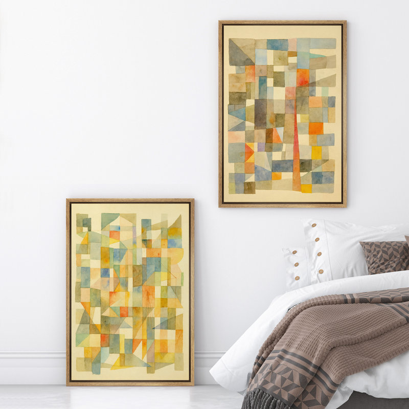 Art mural abstrait, ensemble de 2 reproductions d'art encadrées sur toile, H 24 po x l 32 po, Naturel