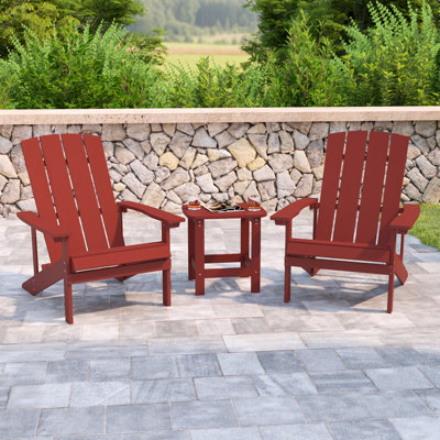 Balasi Indoor/Outdoor Adirondack Style Side Table and 2 Chair Set by Rosecliff Heights