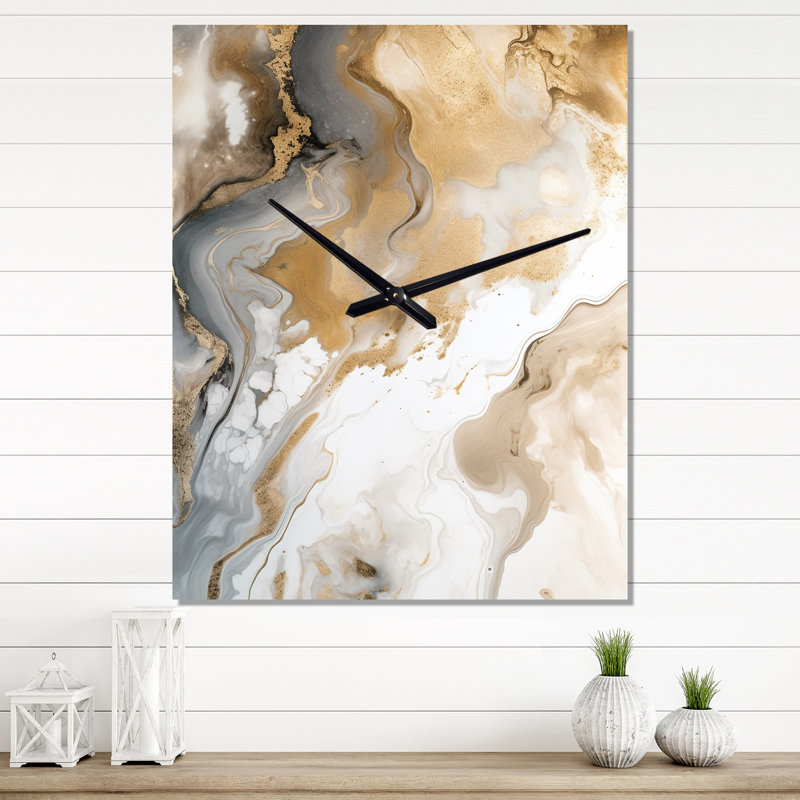 Horloge murale abstraite dorée et grise, H 28 po x l 12 po