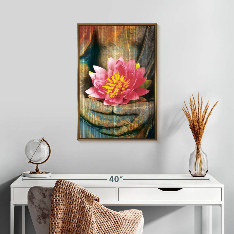 Lotus Buddha Hand, Floating Frame Gold, 17" x 25"