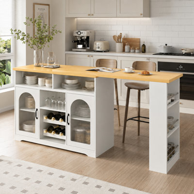 Table de bar UNAROZ à hauteur de comptoir avec plateau extensible, éclairage DEL et casier à vin
