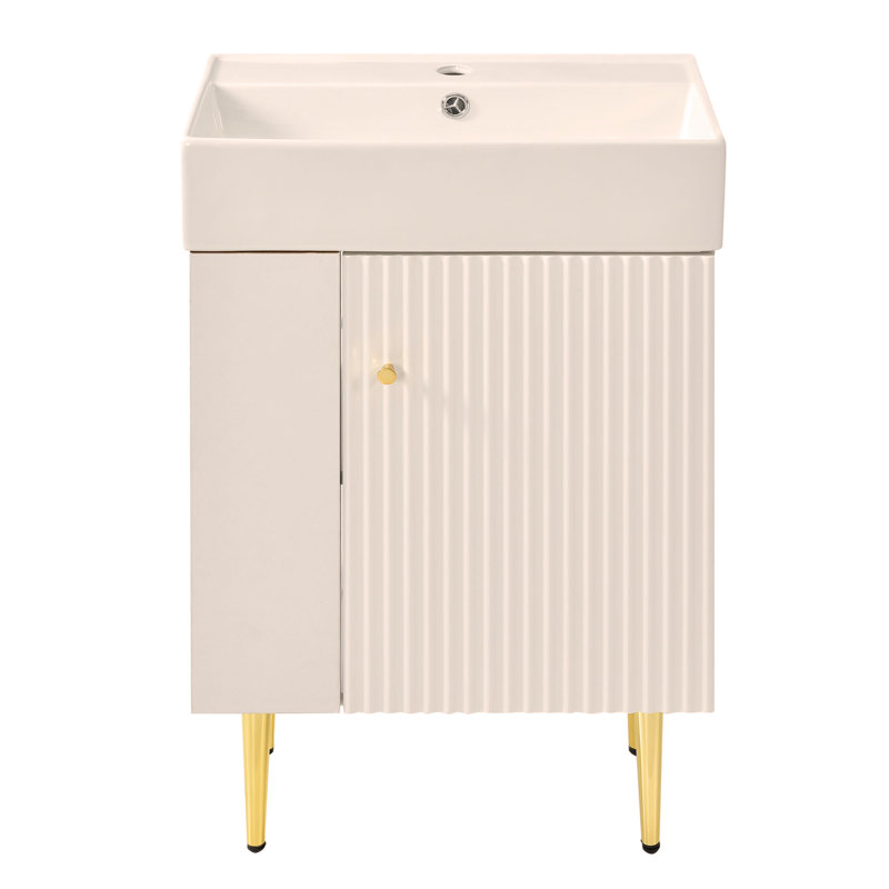 Meuble-lavabo 21,6 po, armoire combinée, meuble de rangement pour salle de bain, lavabo simple en céramique, rangement à gauche