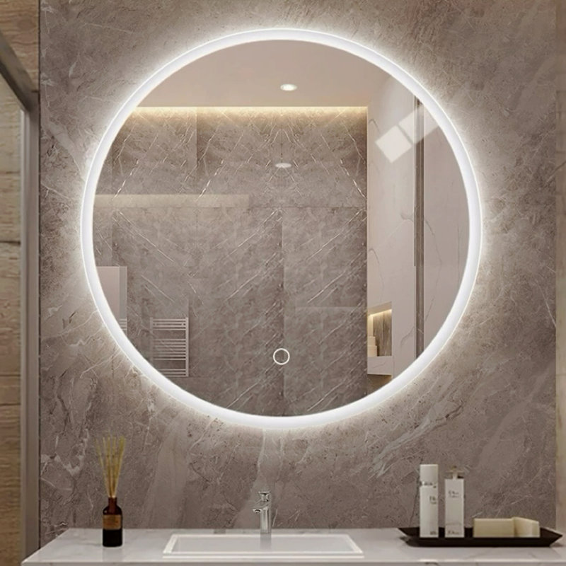Miroir de salle de bain rond rond avec lumière, miroir de meuble-lavabo mural, antibuée, température de couleur réglable et fonction de gradation