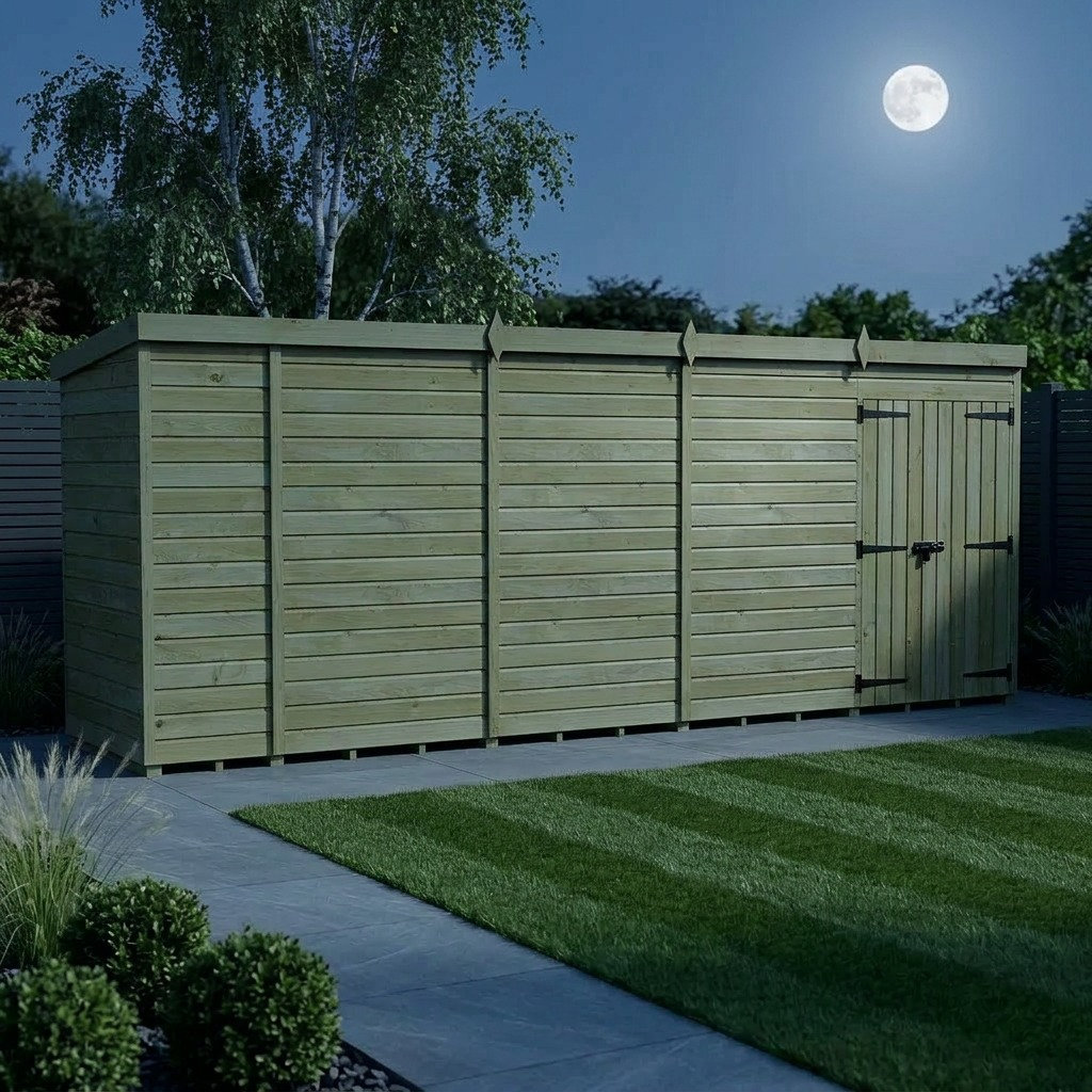 Total Sheds 17ft x 4ft Pent Garden Shed - Double Door - No Windows - Pressure Treated Timber - UK Manufactured