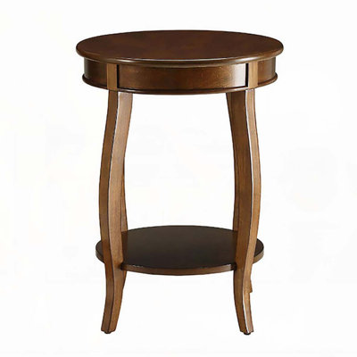 Walnut Round Side Table with Bottom Shelf