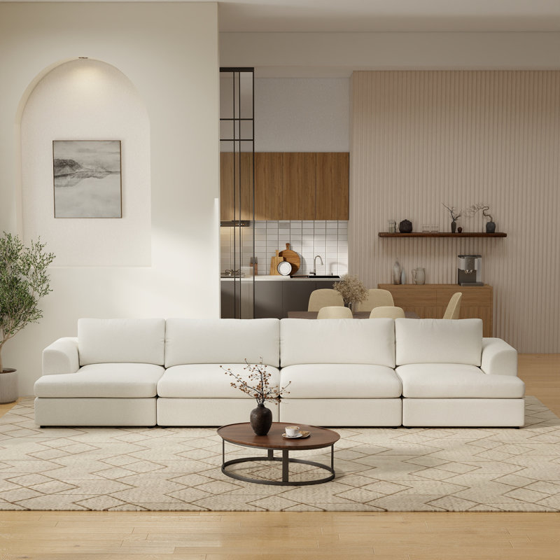 Canapé modulaire rembourré 4 pièces rembourré Boucle, White