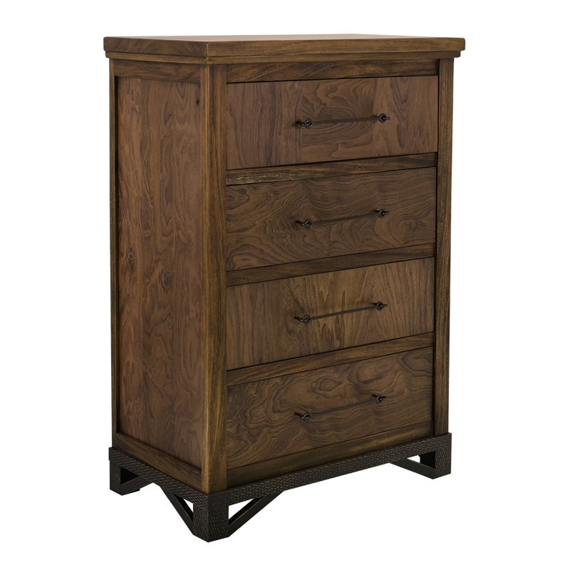 Commode haute Ally, 4 tiroirs, bois de noyer brun classique