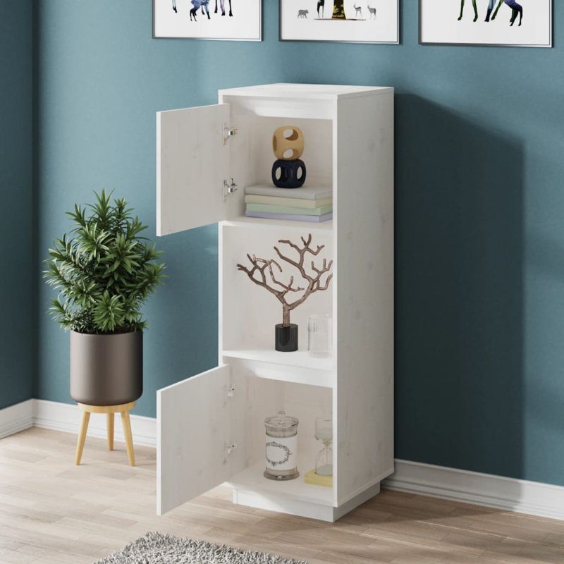 Highboard 38X35x117 Cm Solid Wood Pine, White