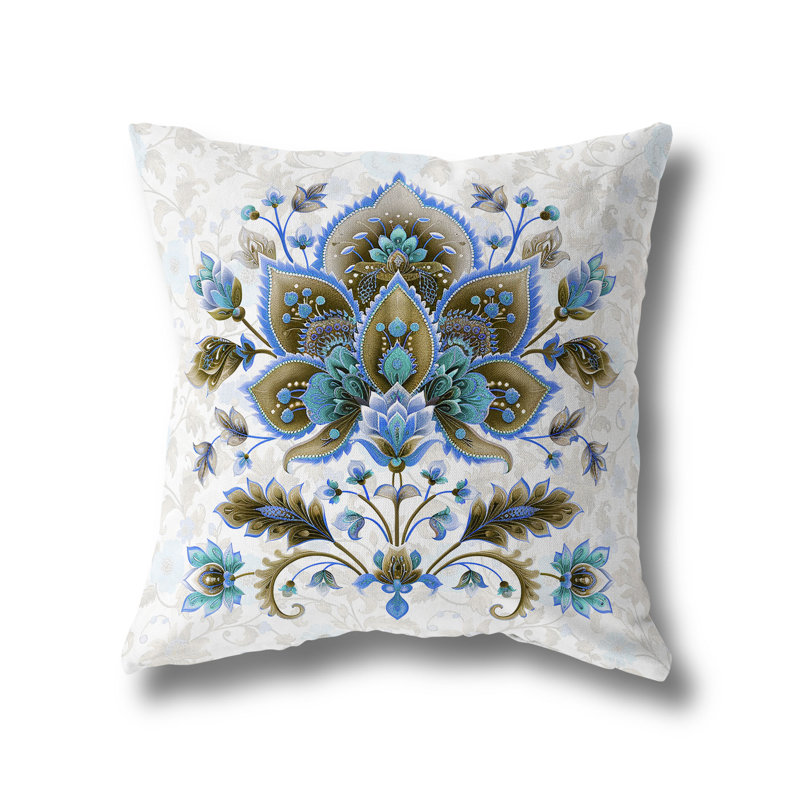 Coussin Paisley, H 16 po x l 16 po, Bleu / cuivre