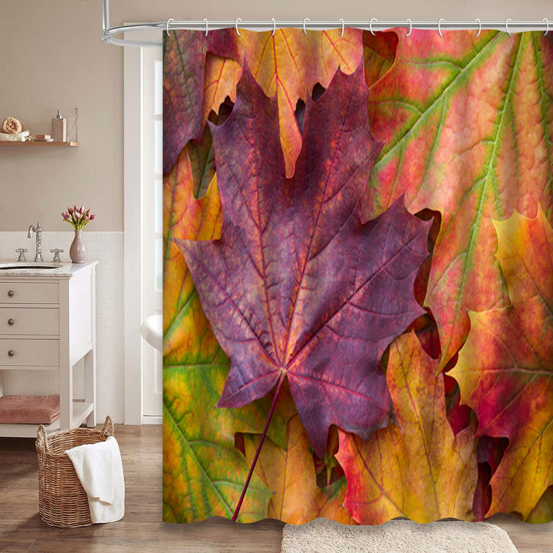 Rideau de douche multicolore à feuilles d'automne multicolores avec 12 crochets, L 72 po x l 84 po